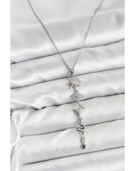 316L Çelik Zincir Gümüş Renk Güneş ve Enerji Model Kadın Y Kolye