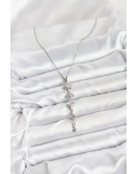 316L Çelik Zincir Gümüş Renk Güneş ve Enerji Model Kadın Y Kolye