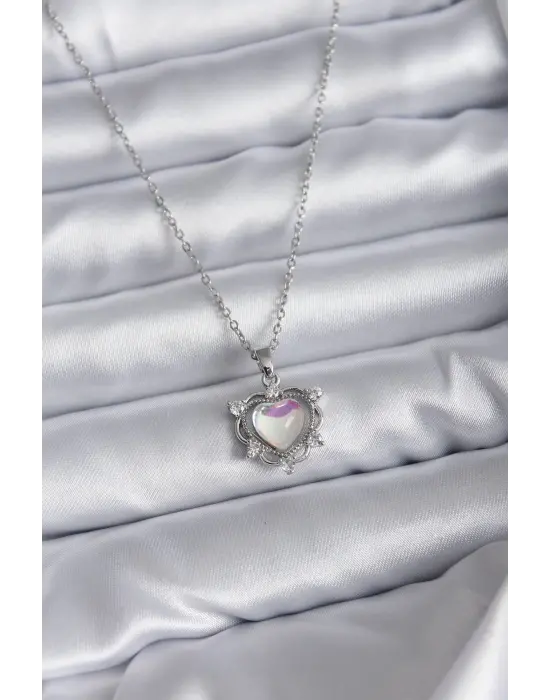  Zincir Gümüş  Kalp Model  Çelik Kolye