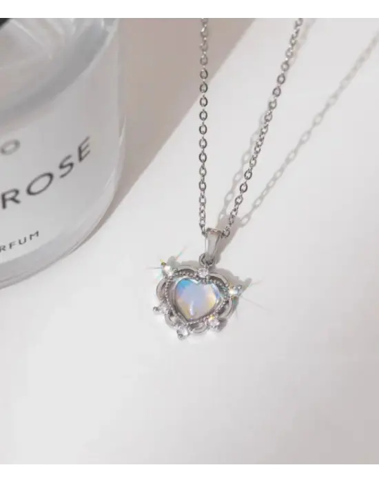  Zincir Gümüş  Kalp Model  Çelik Kolye