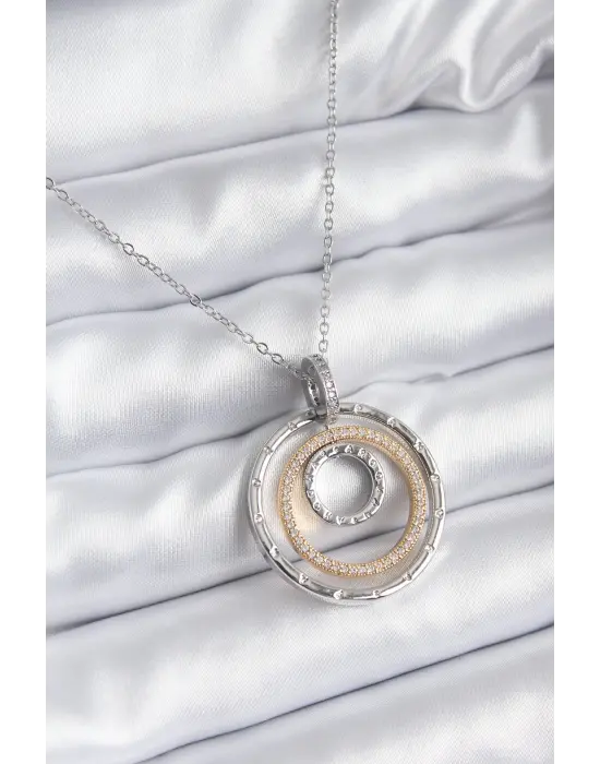  Zincir Gümüş  Karışık  Halka Zirkon Taş Detay  Çelik Kolye