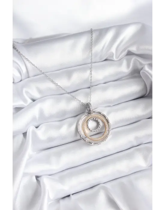  Zincir Gümüş  Karışık  Halka Zirkon Taş Detay  Çelik Kolye