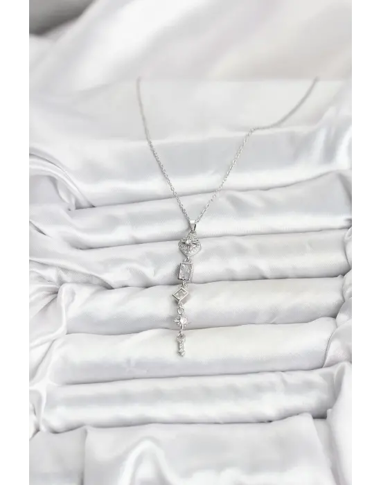 316L Çelik Zincir Gümüş Renk Kutup Yıldızı Enerji Model Kadın Y Kolye