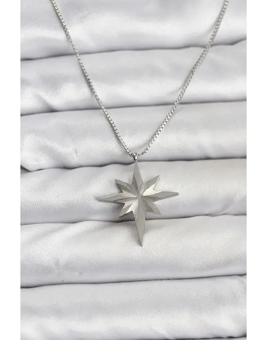 316L Çelik Zincir Gümüş Renk Kutup Yıldızı Model 60 cm Zincir Kadın Kolye