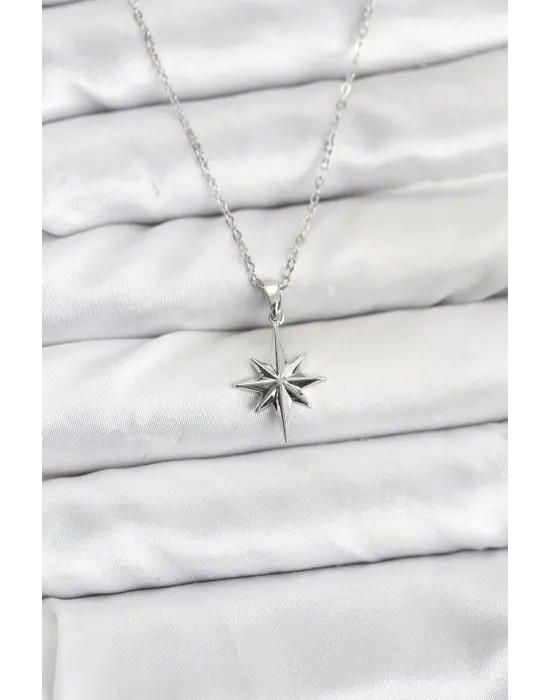 316L Çelik Zincir Gümüş Renk Kutup Yıldızı Model Kadın Kolye