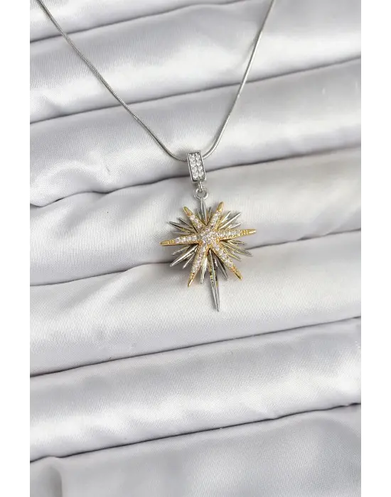 316L Çelik Zincir Gümüş Renk Kutup Yıldızı Model Kadın Kolye