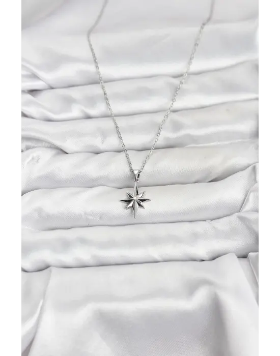 316L Çelik Zincir Gümüş Renk Kutup Yıldızı Model Kadın Kolye