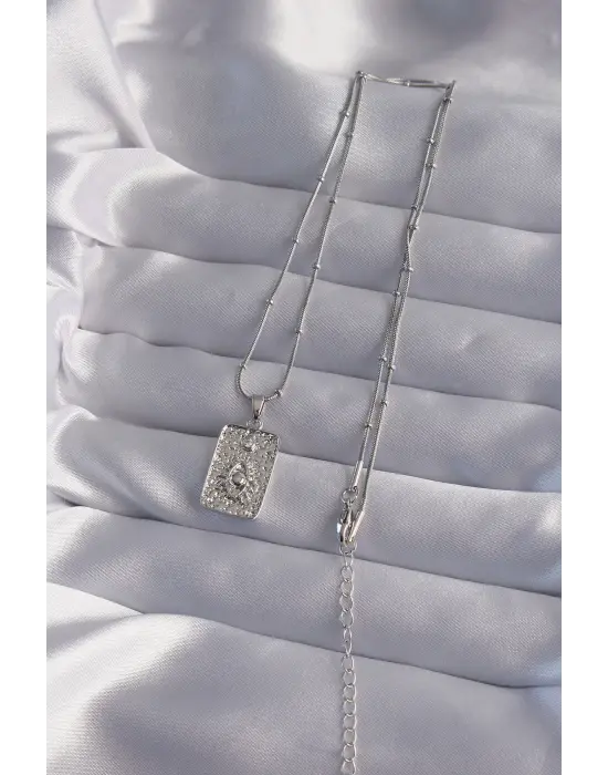  Zincir Gümüş  Lazer İşlemeli Göz Figür Tarot Çelik Kolye