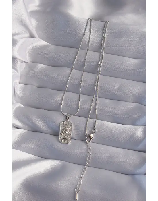  Zincir Gümüş  Lazer İşlemeli Göz Figürlü Tarot Çelik Kolye