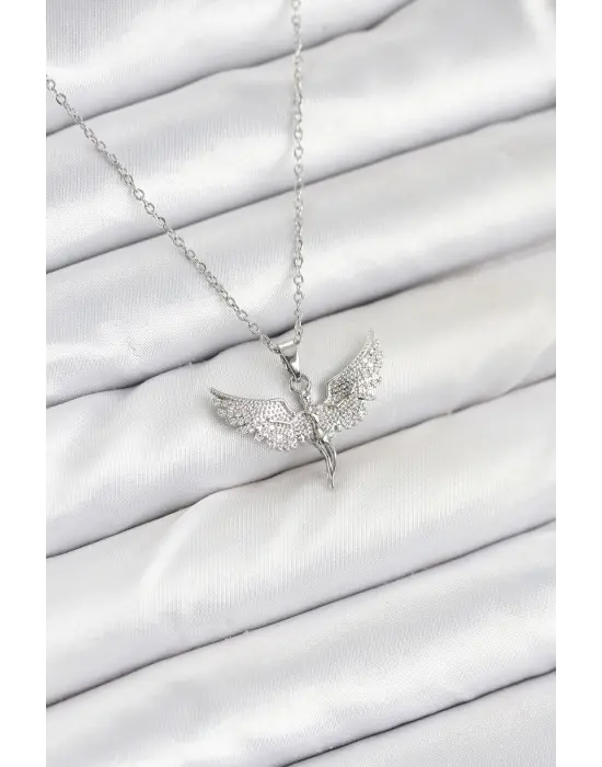 316L Çelik Zincir Gümüş Renk Melek Model Kadın Kolye