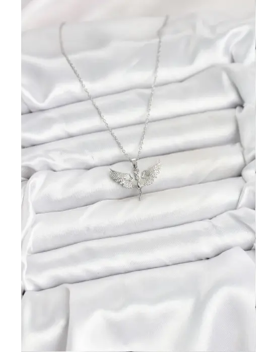 316L Çelik Zincir Gümüş Renk Melek Model Kadın Kolye