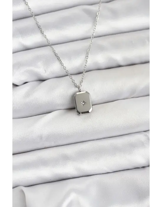 316L Çelik Zincir Gümüş Renk Minimal Kutup Yıldızı Model Kadın Kolye