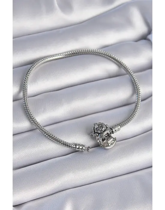 316L Çelik Zincir Gümüş Renk Motif Figür Charm Model Kadın Bileklik