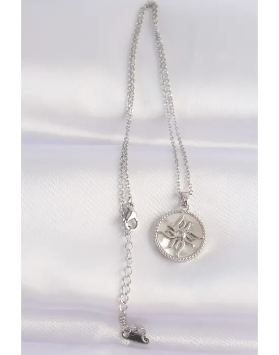  Zincir Gümüş  Oval Tasarımlı Güneş Çelik Kolye