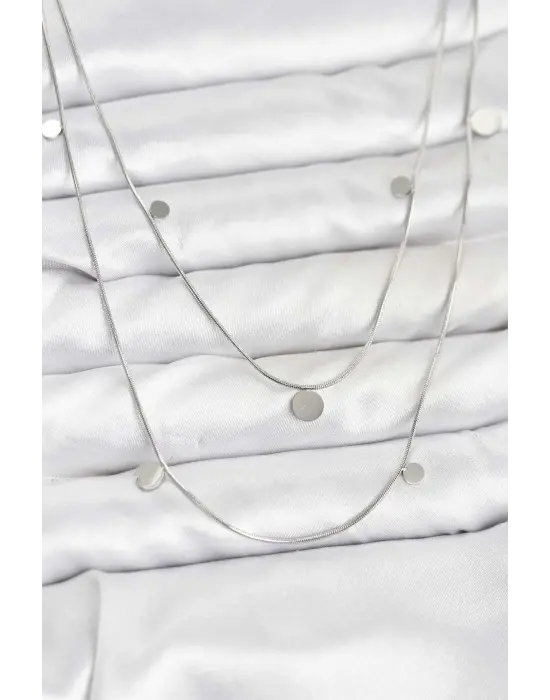 316L Çelik Zincir Gümüş Renk Pullu Kadın Kolye