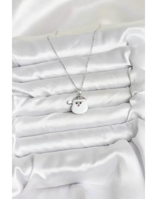 316L Çelik Zincir Gümüş Renk Şapkalı Kardan Adam Kafası Model Yılbaşı Temalı Kadın Kolye