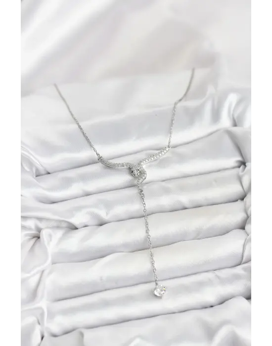 316L Çelik Zincir Gümüş Renk Yılan Model Y Kolye