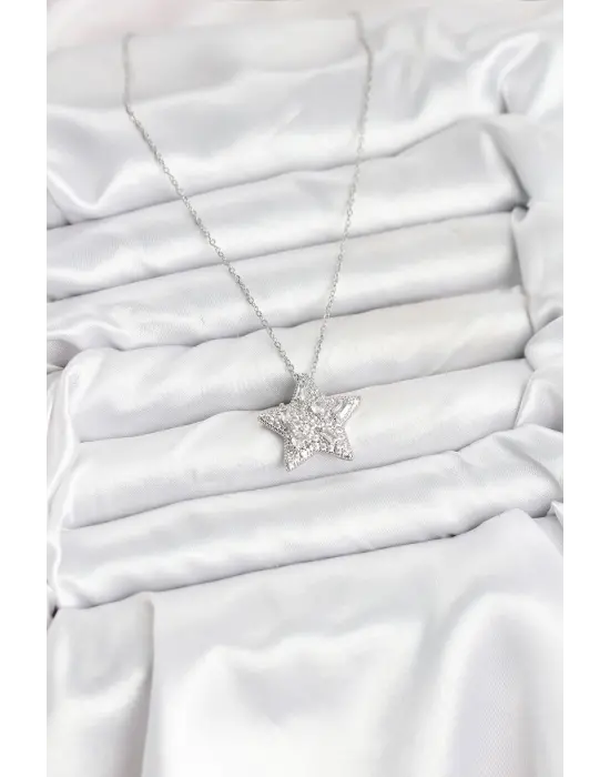 316L Çelik Zincir Gümüş Renk Yıldız Model Kadın Kolye