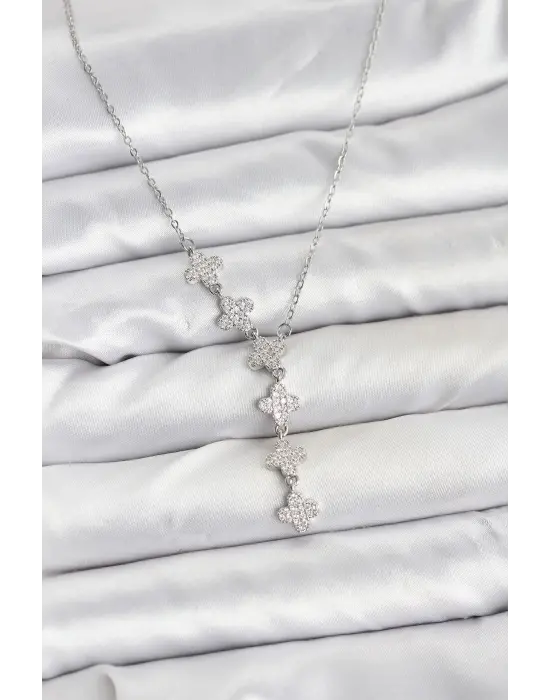 316L Çelik Zincir Gümüş Renk Yonca Model Kadın Kolye