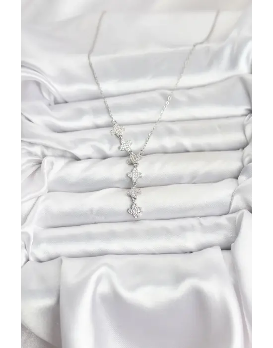 316L Çelik Zincir Gümüş Renk Yonca Model Kadın Kolye