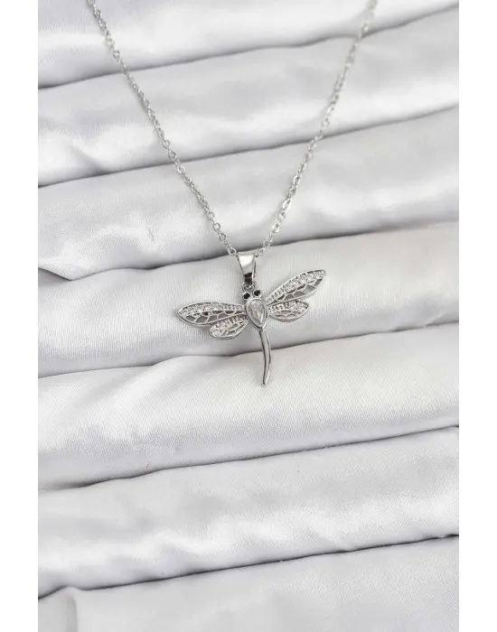 316L Çelik Zincir Gümüş Renk Yusufçuk Model Kadın Kolye