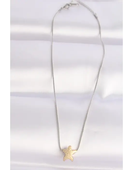  Zincir Gümüş  Zincirli Altın  Deniz Yıldızı Tasarımlı Çelik Kolye