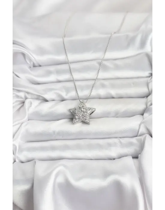 316L Çelik Zincir Gümüş Renk Zincirli Gümüş Yıldız Model Kadın Kolye