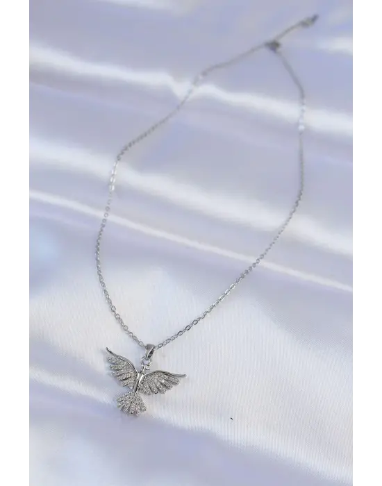  Zincir Gümüş  Zirkon Taşlı Anka Kuşu Tasarımlı Çelik Kolye