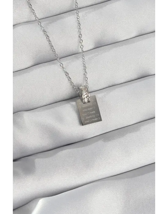  Zincir Gümüş  Zirkon Taşlı Aşk Mektubu Çelik Kolye