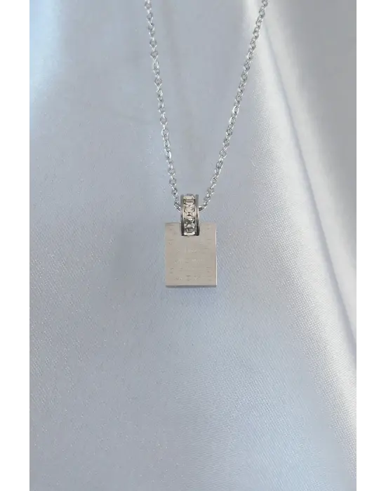  Zincir Gümüş  Zirkon Taşlı Aşk Mektubu Çelik Kolye