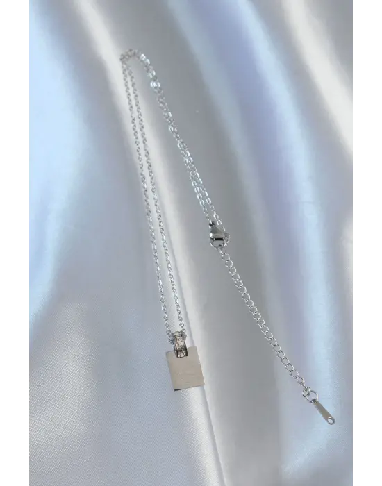  Zincir Gümüş  Zirkon Taşlı Aşk Mektubu Çelik Kolye