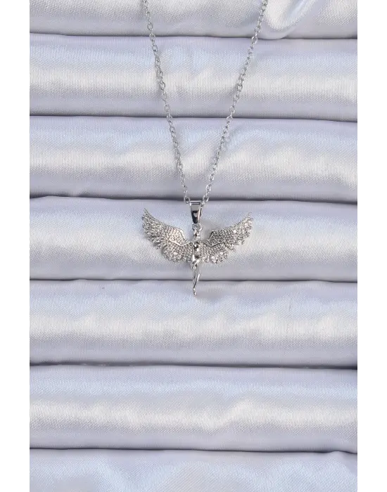  Zincir Gümüş  Zirkon Taşlı Mikail Meleği Çelik Kolye