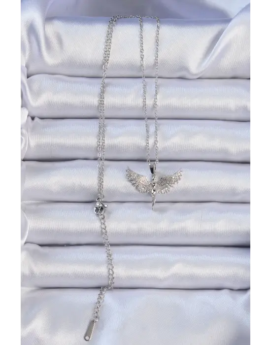  Zincir Gümüş  Zirkon Taşlı Mikail Meleği Çelik Kolye