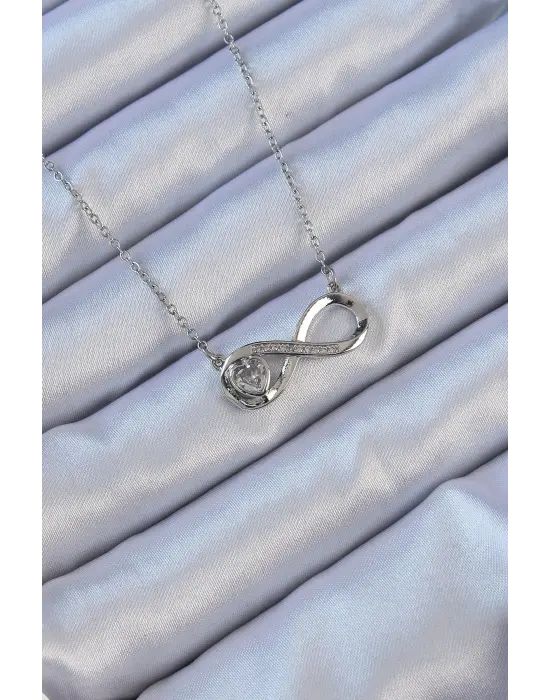  Zincir Gümüş  Zirkon Taşlı Minimal Kalp Figür Sonsuzluk Çelik Kolye