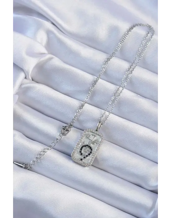  Zincir Gümüş  Zirkon Taşlı Minimal Papatya Figürlü Tarot Çelik Kolye