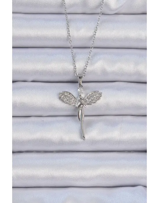  Zincir Gümüş  Zirkon Taşlı Peri Çelik Kolye