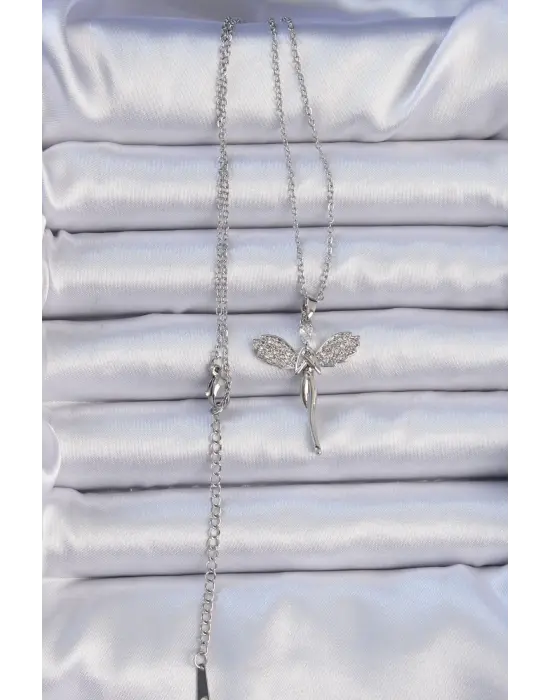  Zincir Gümüş  Zirkon Taşlı Peri Çelik Kolye