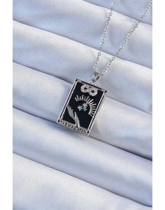  Zincir Gümüş  Zirkon Taşlı Sonsuzluk Figürlü Tarot Çelik Kolye