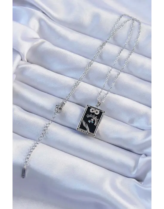 Zincir Gümüş  Zirkon Taşlı Sonsuzluk Figürlü Tarot Çelik Kolye
