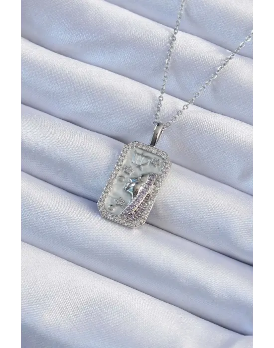  Zincir Gümüş  Zirkon Taşlı Yüz Figürlü Tarot Çelik Kolye