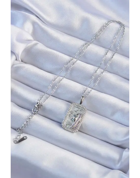  Zincir Gümüş  Zirkon Taşlı Yüz Figürlü Tarot Çelik Kolye