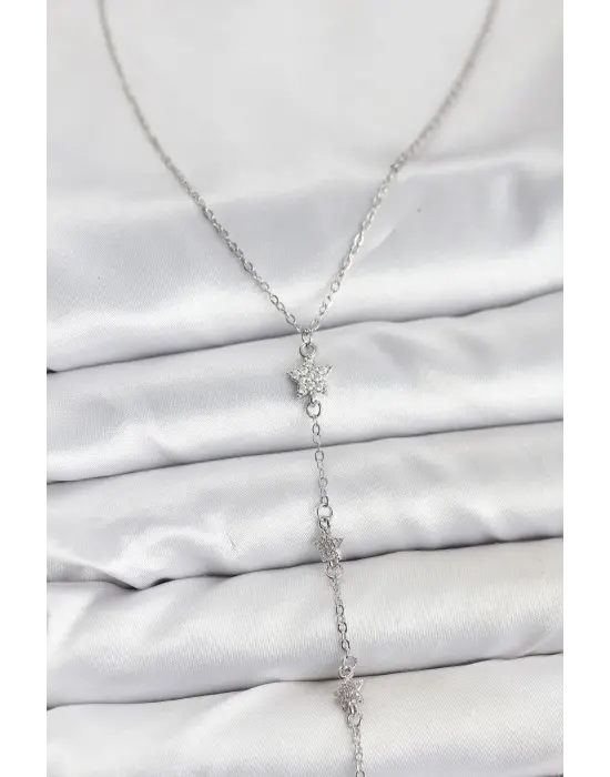 316L Çelik Zincir Gümüş Renkli Yıldız Model Kadın Y Kolye