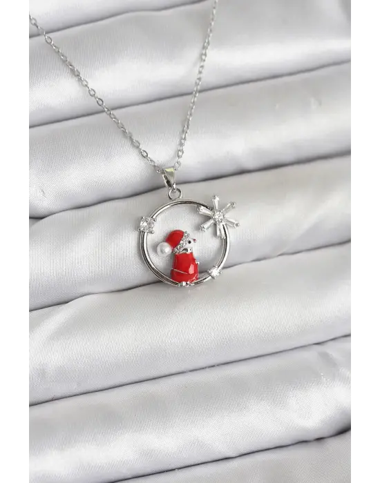 316L Çelik Zincir Gümüş Zirkon Taşlı Yılbaşı Tema Kadın Kolye