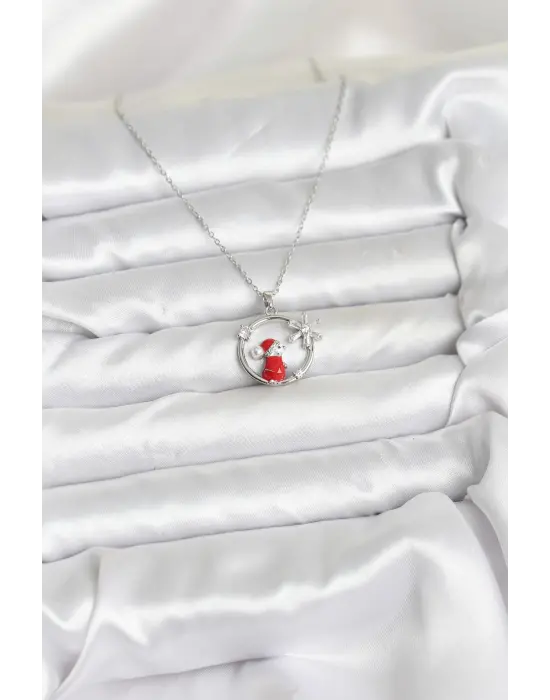 316L Çelik Zincir Gümüş Zirkon Taşlı Yılbaşı Tema Kadın Kolye