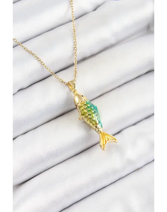 316L Çelik Zincir Karışık Renk Balık Model Gold Kadın Kolye