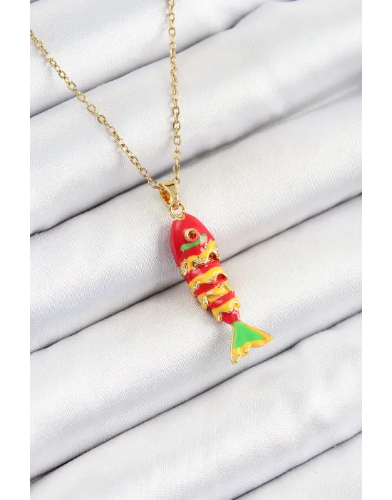 316L Çelik Zincir Karışık Renk Balık Model Gold Kadın Kolye