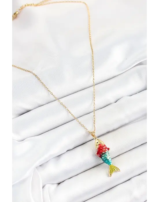 316L Çelik Zincir Karışık Renk Balık Model Gold Kadın Kolye