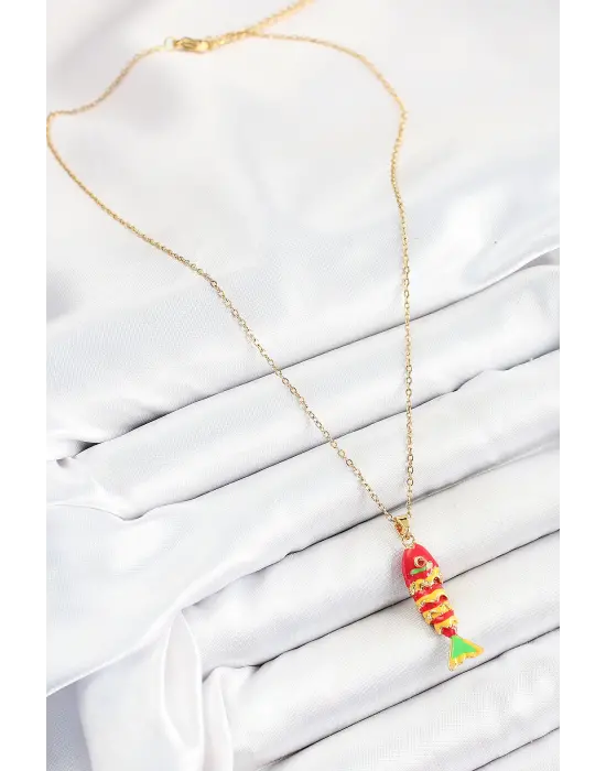 316L Çelik Zincir Karışık Renk Balık Model Gold Kadın Kolye