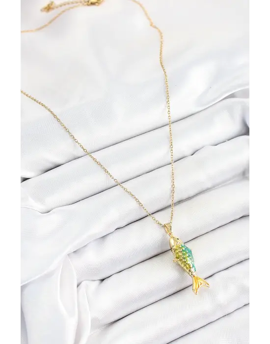 316L Çelik Zincir Karışık Renk Balık Model Gold Kadın Kolye