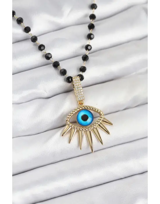 316L Çelik Zincir Kristal Boncuklu Göz Model Kadın Kolye